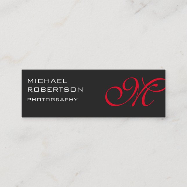 Slim Red Gray Monogram Photographer Business Card (Front)