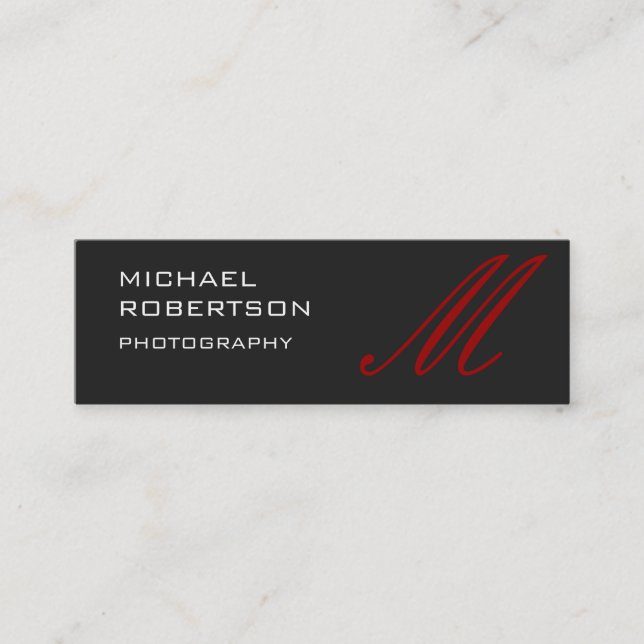 Slim Red Gray Monogram Photographer Business Card (Front)