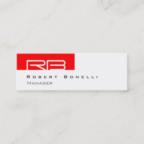 Slim Red White Monogram Manager Business Card