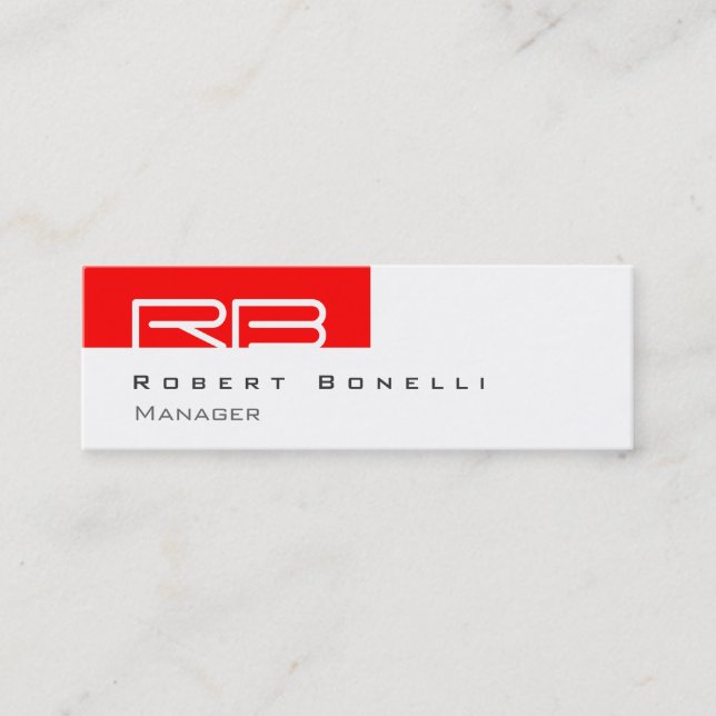 Slim Red White Monogram Manager Business Card (Front)