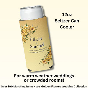 Slim Seltzer Can Cooler Golden Yellow Flowers