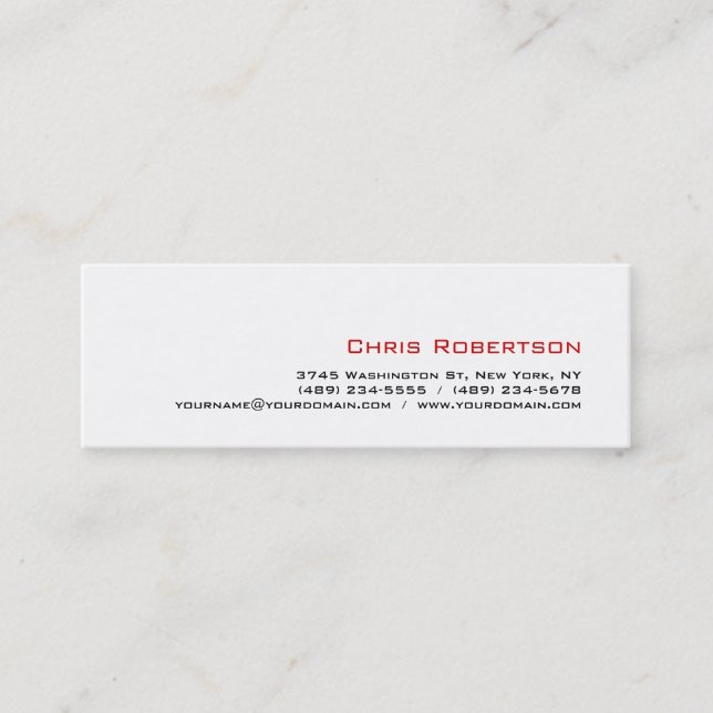 Slim Skinny Mini Size Gray White Red Business Card (Front)