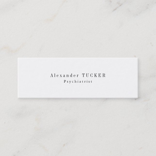 Slim Skinny Modern Plain Simple Psychiatrist Mini Business Card (Front)