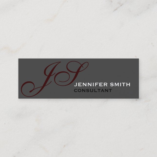 slim Skinny Monogram Consultant Grey Business Card (Front)