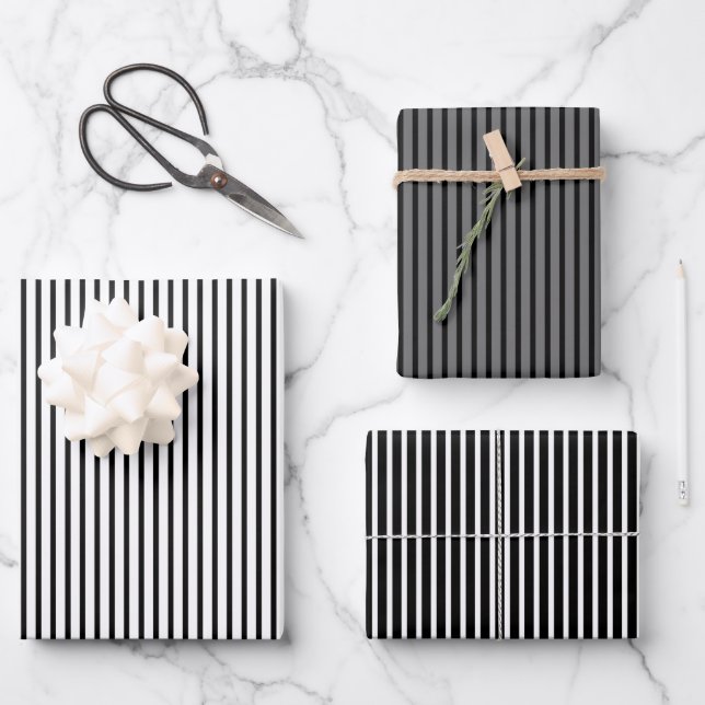 Slim Stripes Grayscal Wrapping Paper Sheets (Front)