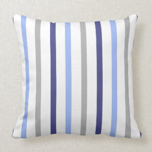 Slim Stripes White Gray & Blues Throw Pillow