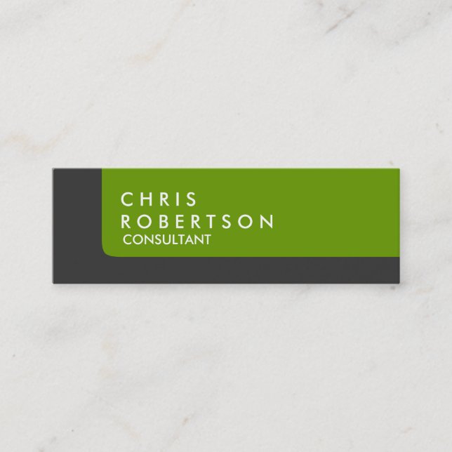 Slim Stylish Grey Green Striped Business Card (Front)