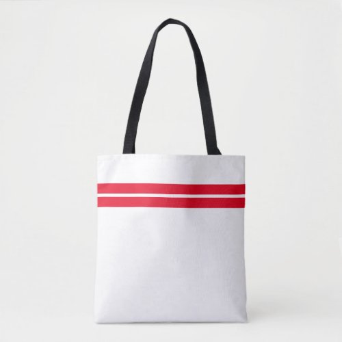 Slim Twin Bright Red Top Edge Stripes On White Tote Bag