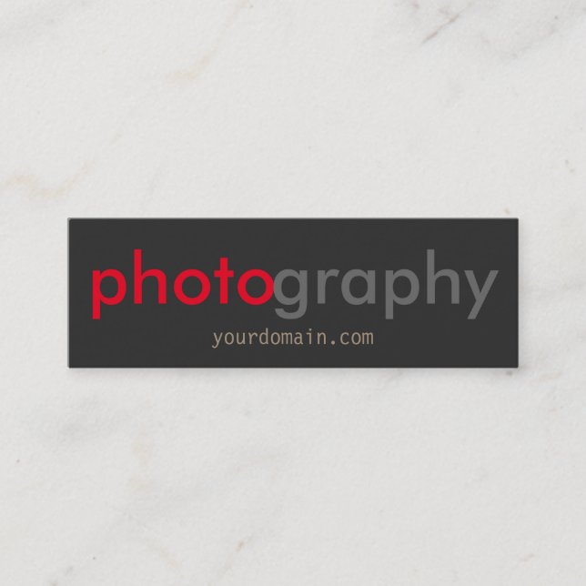 Slim Unique Grey Red Photographer Mini Business Card (Front)