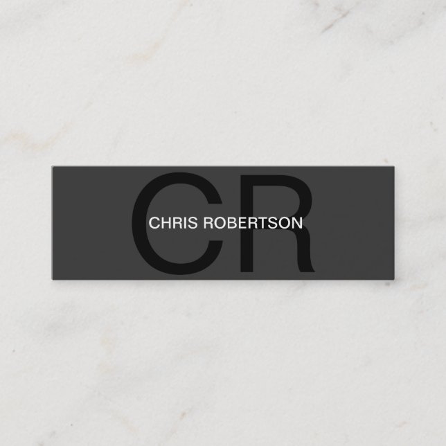 Slim Unique Monogram Grey Black Out Business Card (Front)