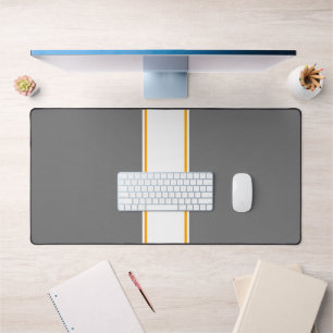 Slim White Orange Racing Stripes On Elegant Gray Desk Mat