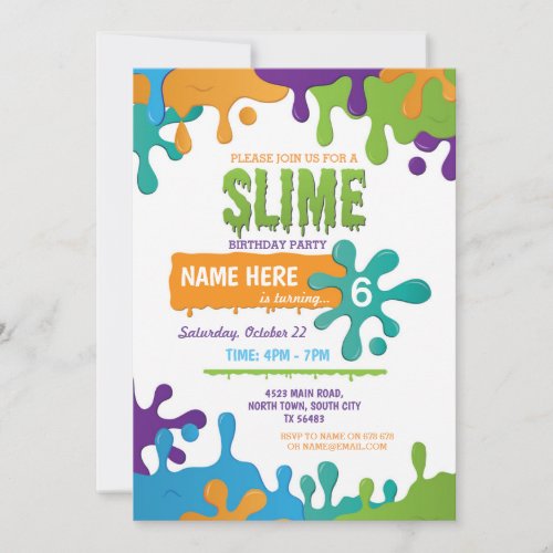 Slime Birthday Dripping Girls Boys Invitation