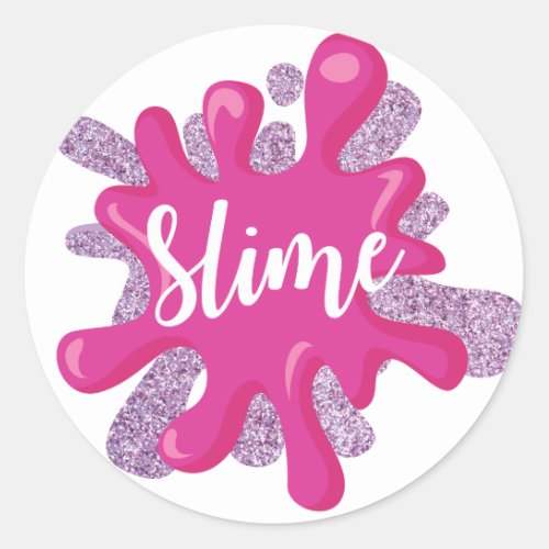 Slime birthday favor stickers in pink and purple
