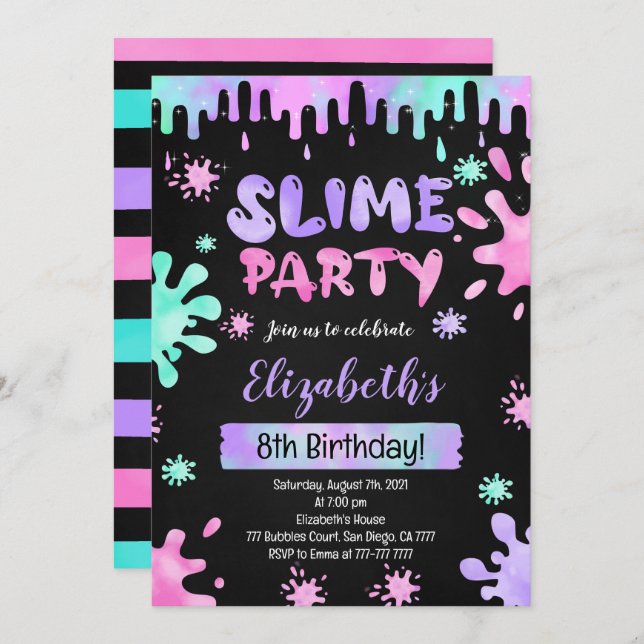 Slime Birthday  Invitation (Front/Back)