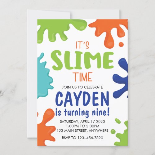 Slime Birthday Invitation Green Blue and Orange