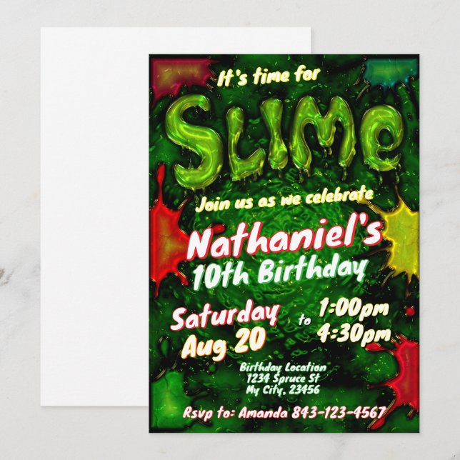 Slime birthday invitation kids slime party (Front/Back)
