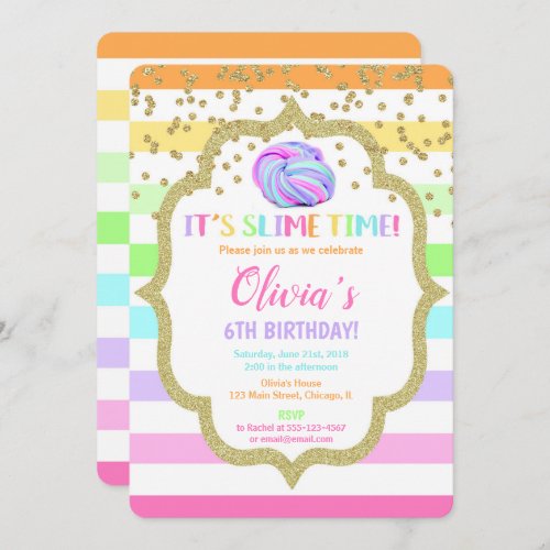 Slime birthday invitation pastel rainbow girl invitation