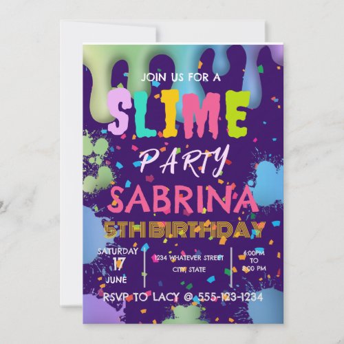 Slime Birthday Party Custom Invitation