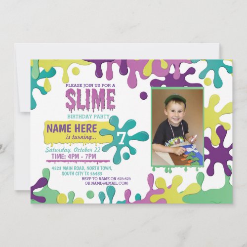 Slime Birthday Party Dripping Photo Invite 6 7 8 9