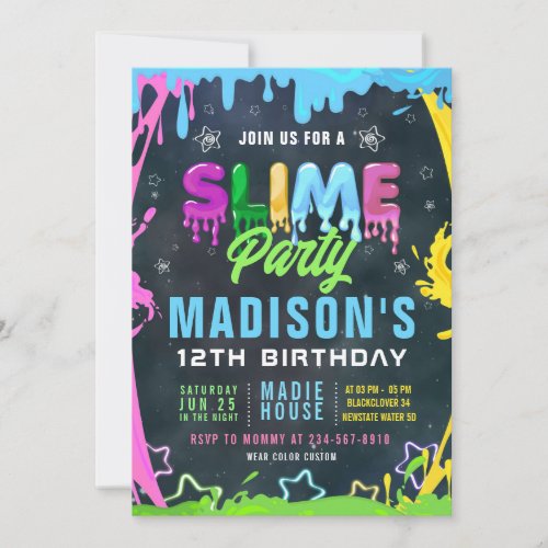 Slime Birthday Party Editable Template Invitation