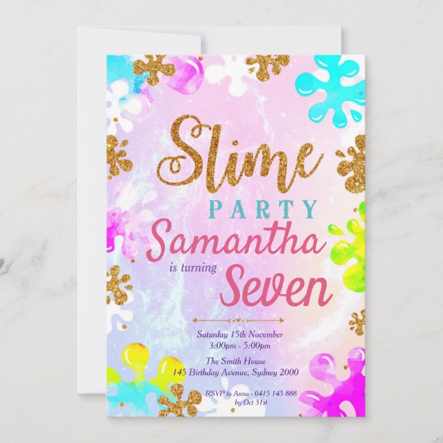 Slime Birthday Party Invitation  (Front)