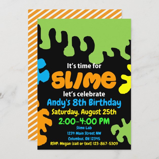 Slime birthday party invitation; slime lab; boys invitation (Front/Back)