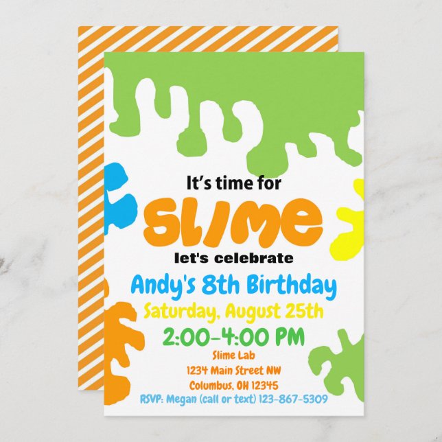 Slime birthday party invitation; slime lab; boys invitation (Front/Back)