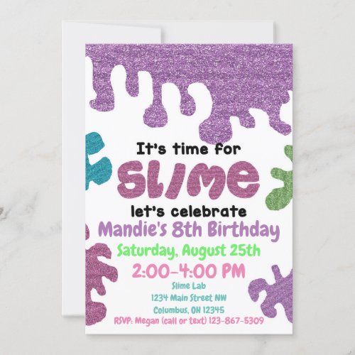 Slime birthday party invitation slime lab girls invitation