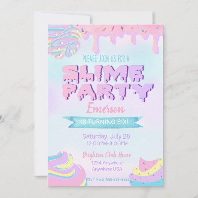 Slime Birthday Party invitations, dripping. invite (Front)