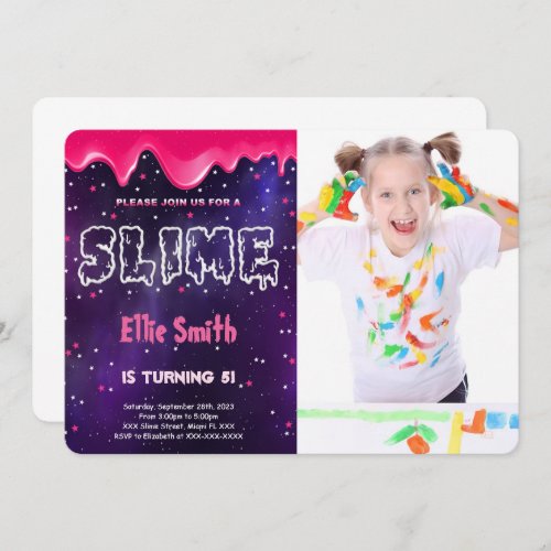 Slime Birthday Photo Invitation