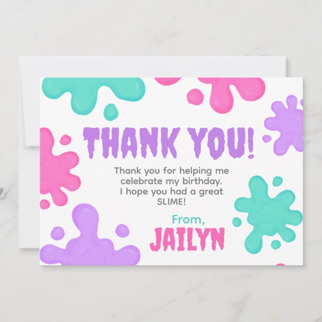 Slime Birthday Thank You Card (Front)