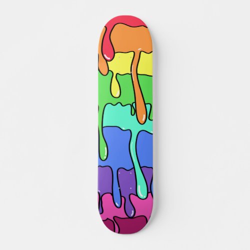 Slime Dripping Melting 90s Retro Rainbow Skateboard