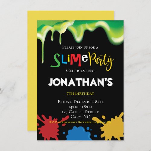 Slime Fun children Birthday party Invitation