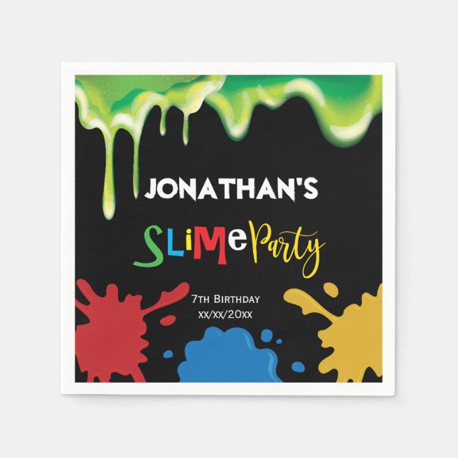 Slime Fun children Birthday party personalized Napkins (Front)