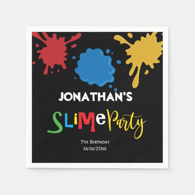 Slime Fun children Birthday party personalized Napkins (Front)