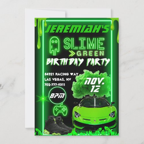 Slime Green Birthday Party Invitation