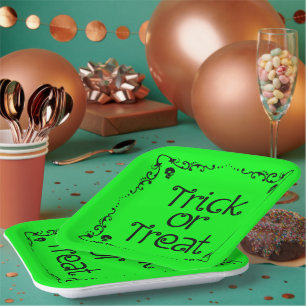 Slime Green Trick or Treat  Paper Plates