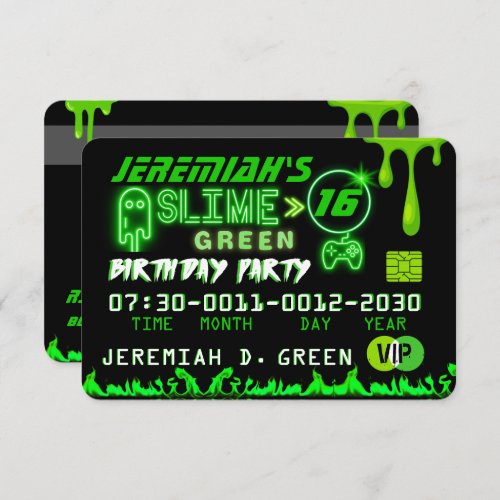 Slime Green VIP Birthday Party Credit Card