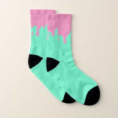 Slime Melting Pink and Mint Colored Socks