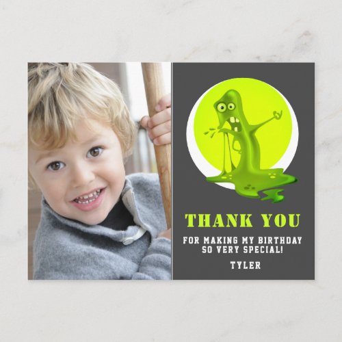 Slime Monster Green Kids Photo Birthday Thank you Postcard