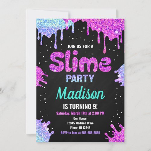 Slime Party Birthday Invitation Glitter