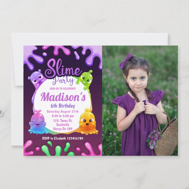 Slime Party Girl Birthday Colorful Toy Photo Invitation (Front)