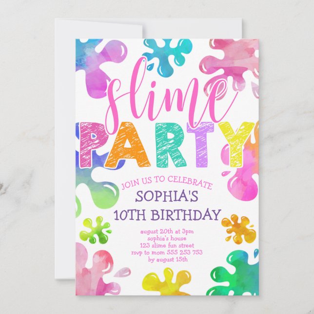 Slime Party Girl Birthday Rainbow Colorful Invitation (Front)