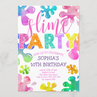 Slime Party Girl Birthday Rainbow Colorful Invitation