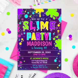 Knibeo Slime Party Invitations Girl - 4x6 Inches Slime Birthday Party  Invitations Cards Set of 20 with White Envelopes, Slime Party Decorations