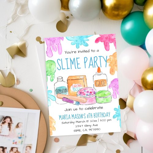 Slime party kids birthday party invitation