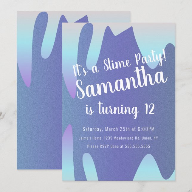 Slime Party Ombre Drips Birthday Sparkle Blue Invitation (Front/Back)
