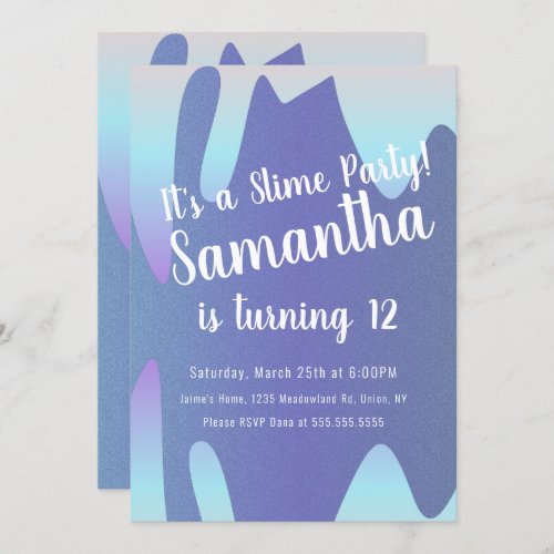 Slime Party Ombre Drips Birthday Sparkle Blue Invitation