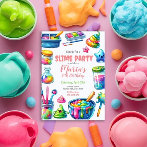 Slime Party Rainbow Birthday Party Invitation