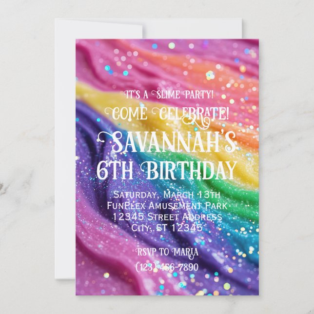 Slime Party Rainbow Colors Birthday Party Invitation (Front)